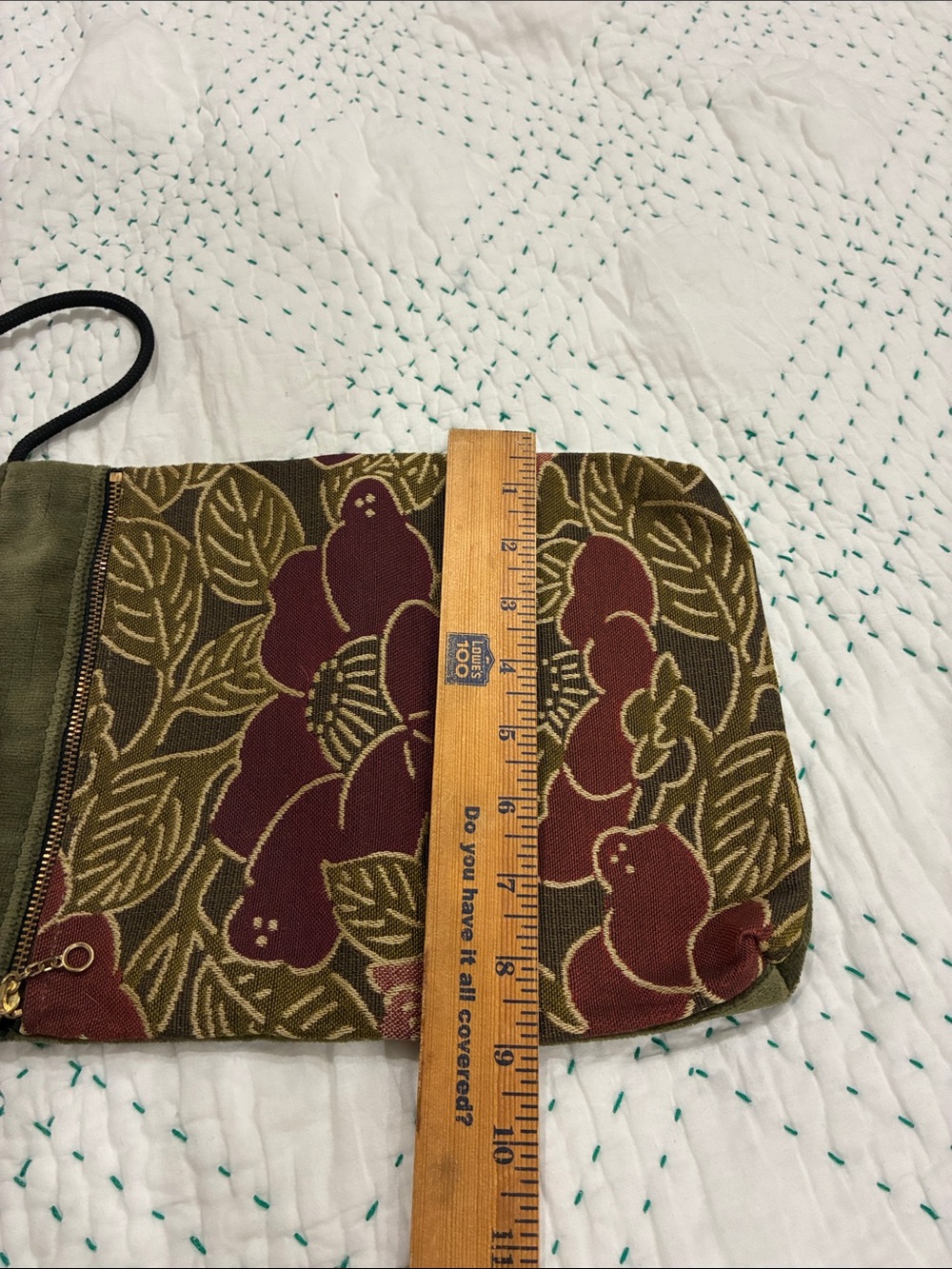 Olive Green Velvet Crossbody Bag with Floral Pocket - Picture 6 of 11